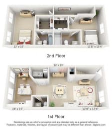  Floor Plan 2 Bed 2.5 Bath